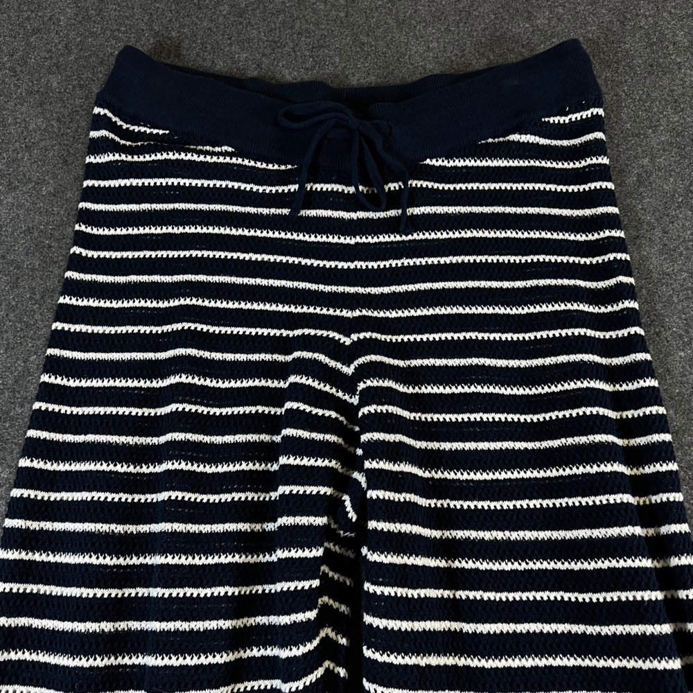 Pact Organic Cotton Linen Knit Striped Wide Leg Lounge Pants Navy White Medium - Picture 8 of 10